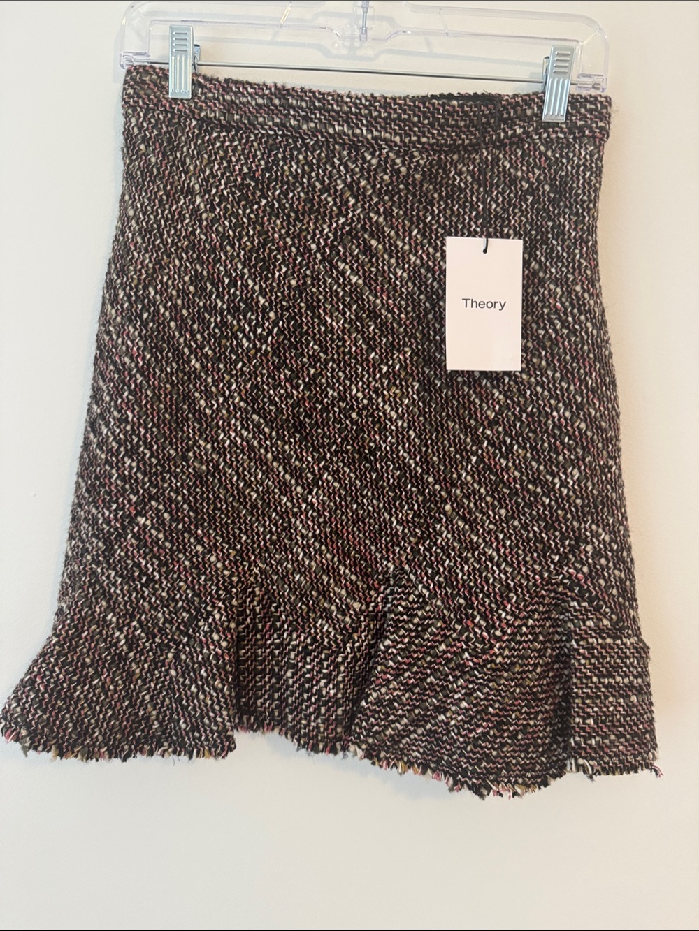 Theory Multicolor Tweed Ruffle-Hem Skirt